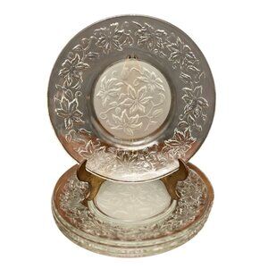 Princess House Fantasia Crystal Plate 8"-Set Of 4 Clear Glass Plates Floral